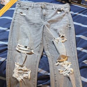 American Eagle Outfitters Ripped Gray Skinny Jeans 16 skinny